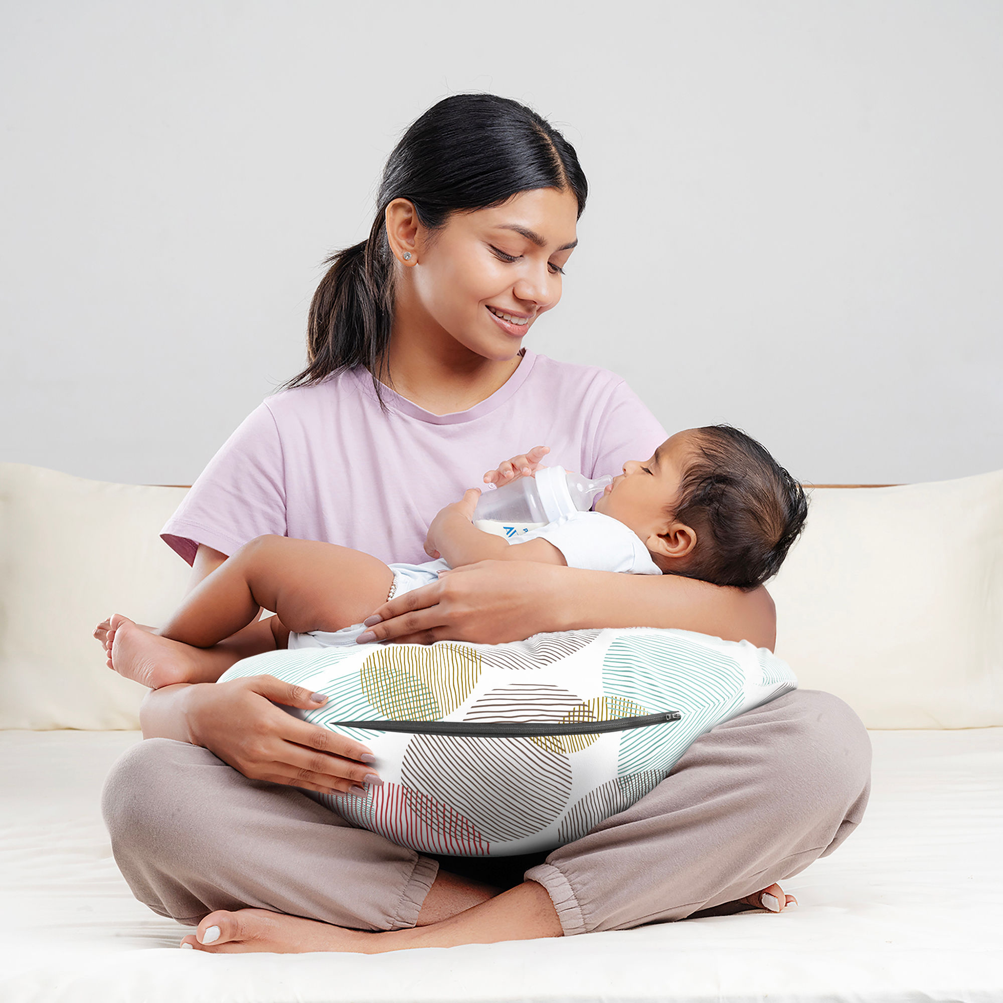 Nursing Pillow For Breastfeeding & Baby Care | 5 in 1 Feeding Pillow with 100% Cotton Removable Cover | Super Soft & Machine Washable | Moonshine