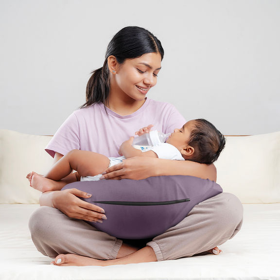 Nursing Pillow For Breastfeeding & Baby Care | 5 in 1 Feeding Pillow with Bamboo Waterproof Removable Cover | Super Soft & Machine Washable Waterproof Cover | Lavender