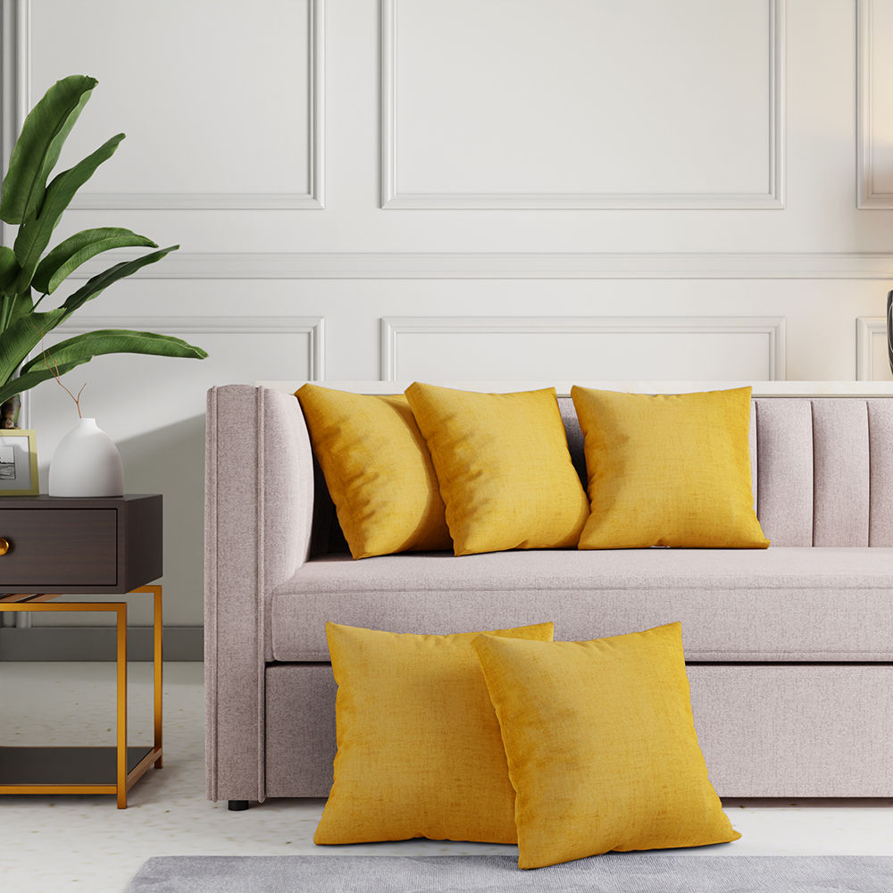 Wakefit Premium Cushion Cover Yellow 16x16 Set of 5