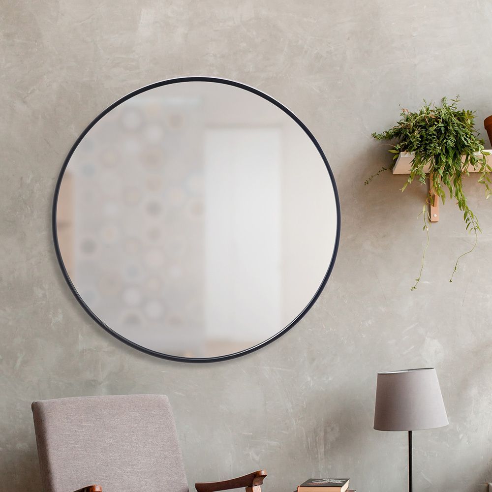 Wall Mirror | Round | 36 Inch | Black Metal Frame | Elegant & Sleek Design | Lynsey