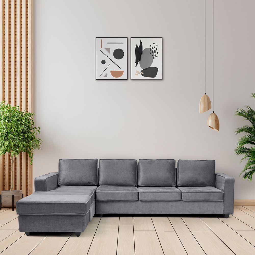 Wakefit Napper Plus L Shape Sofa Set (3 Seater + Left Aligned Chaise with Ottoman)