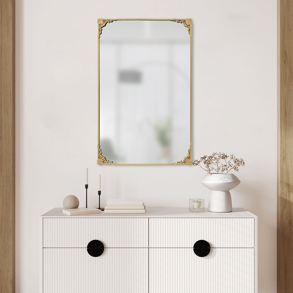 Wall Mirror | Rectangular | 24x36 Inch | Golden Metal Frame | Elegant & Sleek Design | Delita