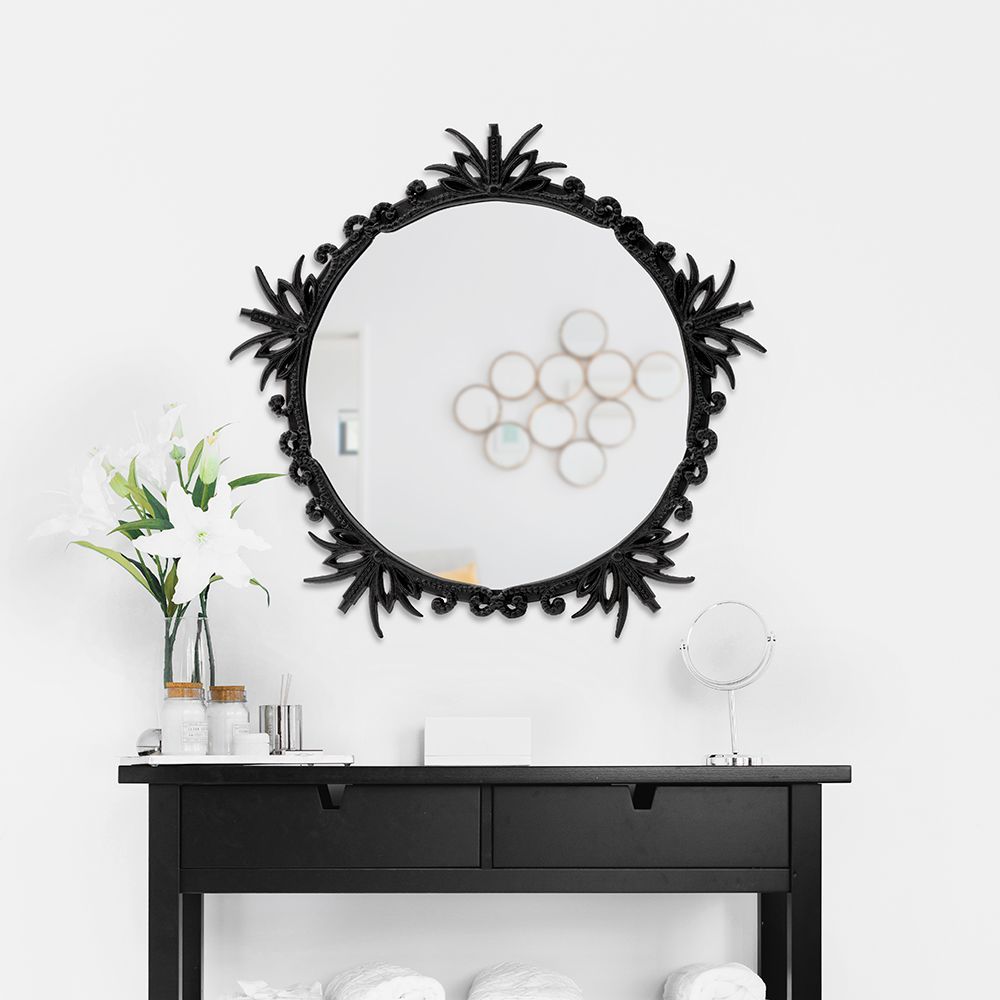 Wall Mirror | Round | 18 Inch | Black Metal Frame | Elegant & Sleek Design | Khiari
