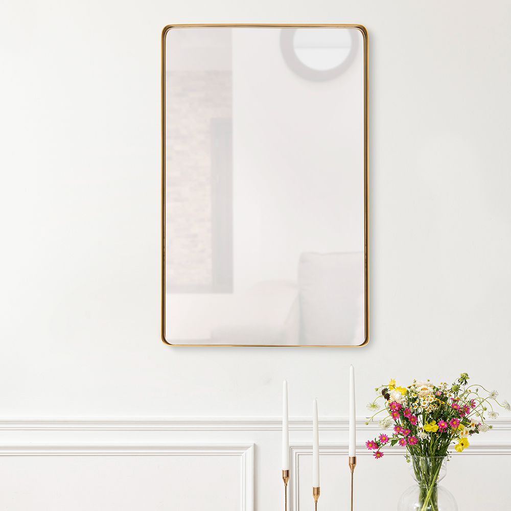 Wall Mirror | Rectangular | 24x36 Inch | Golden Metal Frame | Elegant & Sleek Design | Margolis