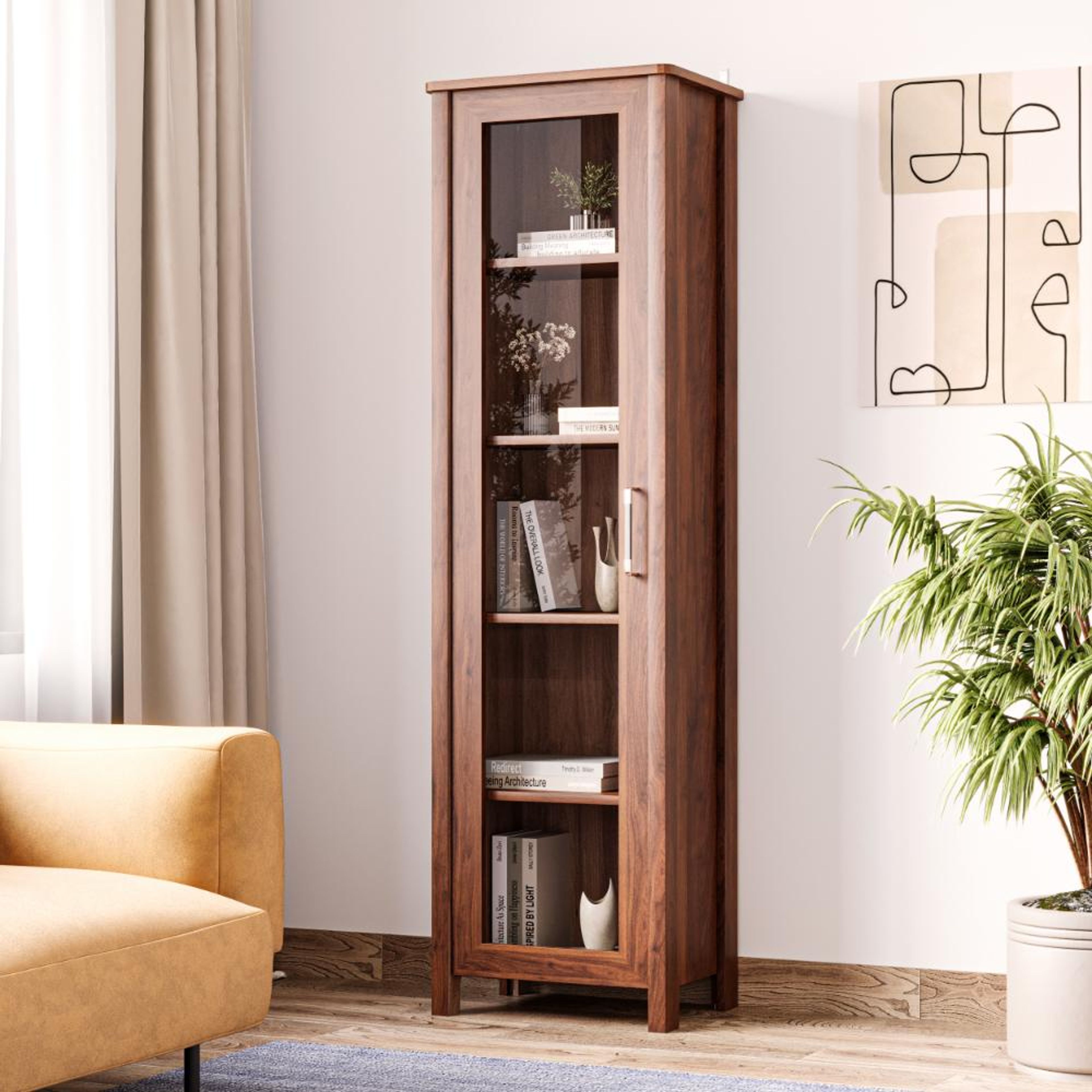 Contemporary wooden bookshelf with five open shelves 