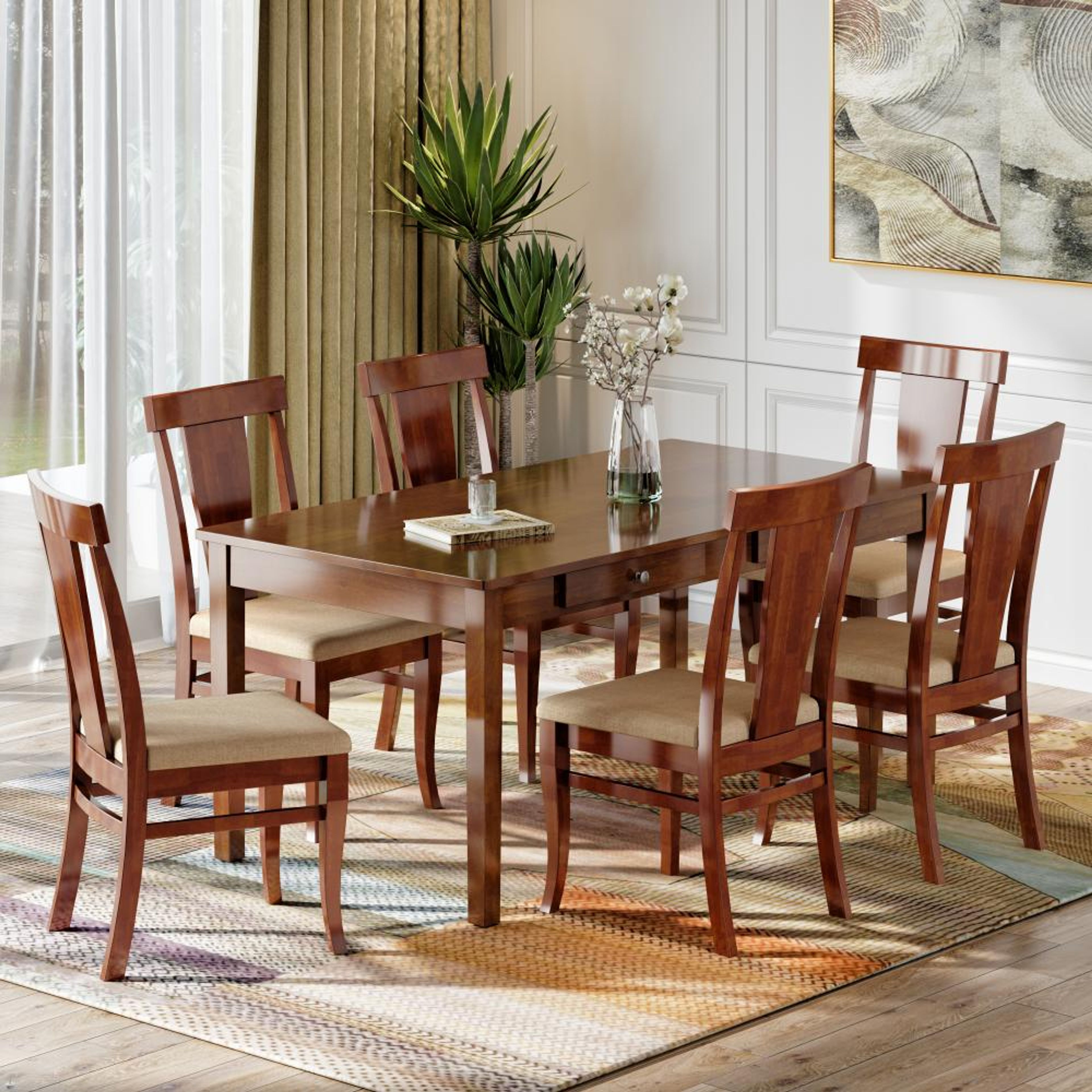 Buy Ziti 6-Seater Solid Wood Dining Set Online At Best Price In