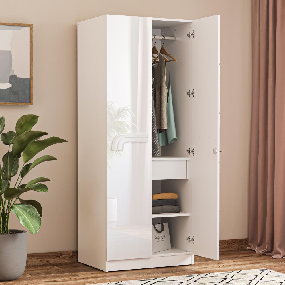 Tafetta 2 Door wardrobe with high gloss Shutters | (Frosty White)