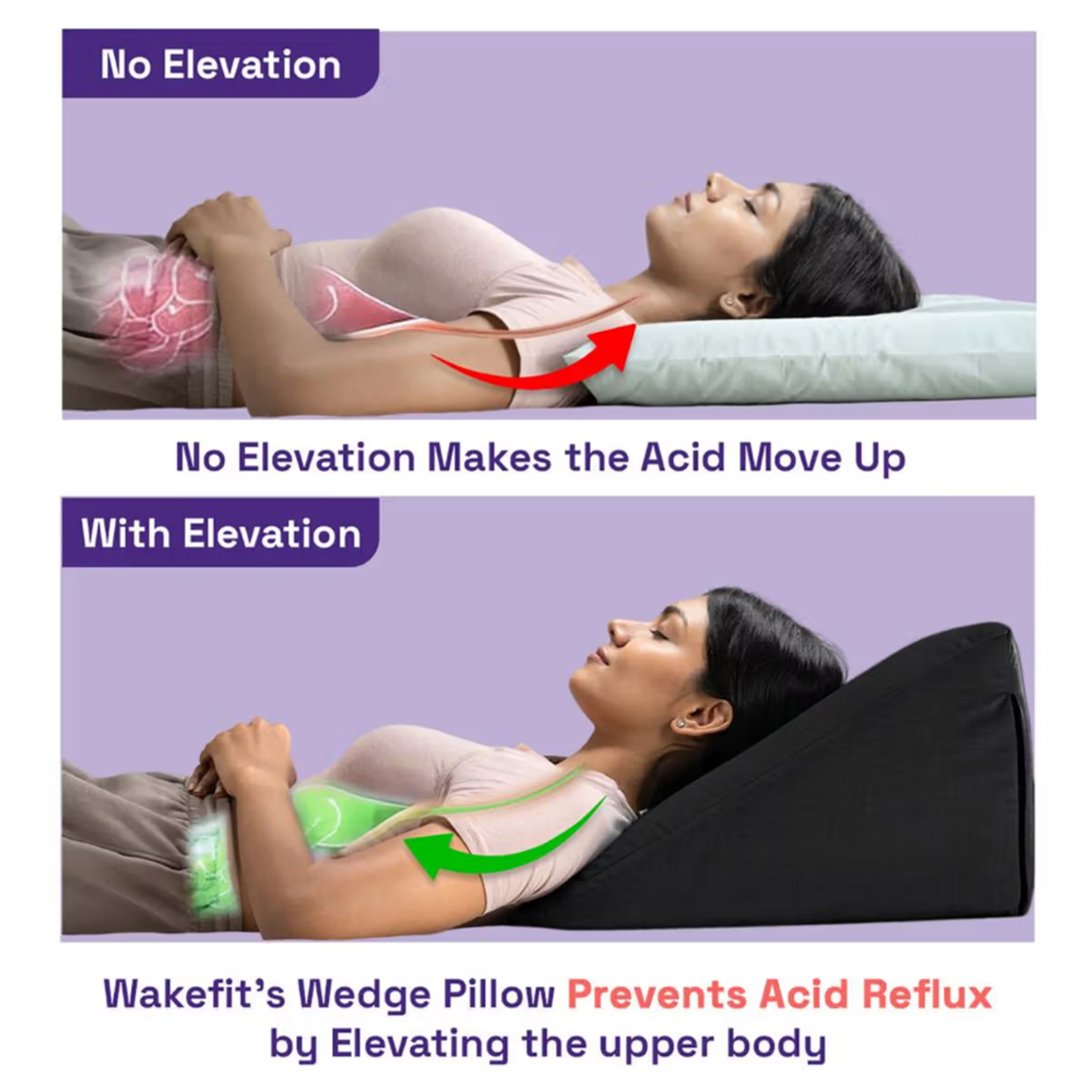 Memory Foam Wedge Pillow Helps Reduce Acid Reflux, Snoring Back  Discomfort Soft Washable Cover Multi-Use Support Black