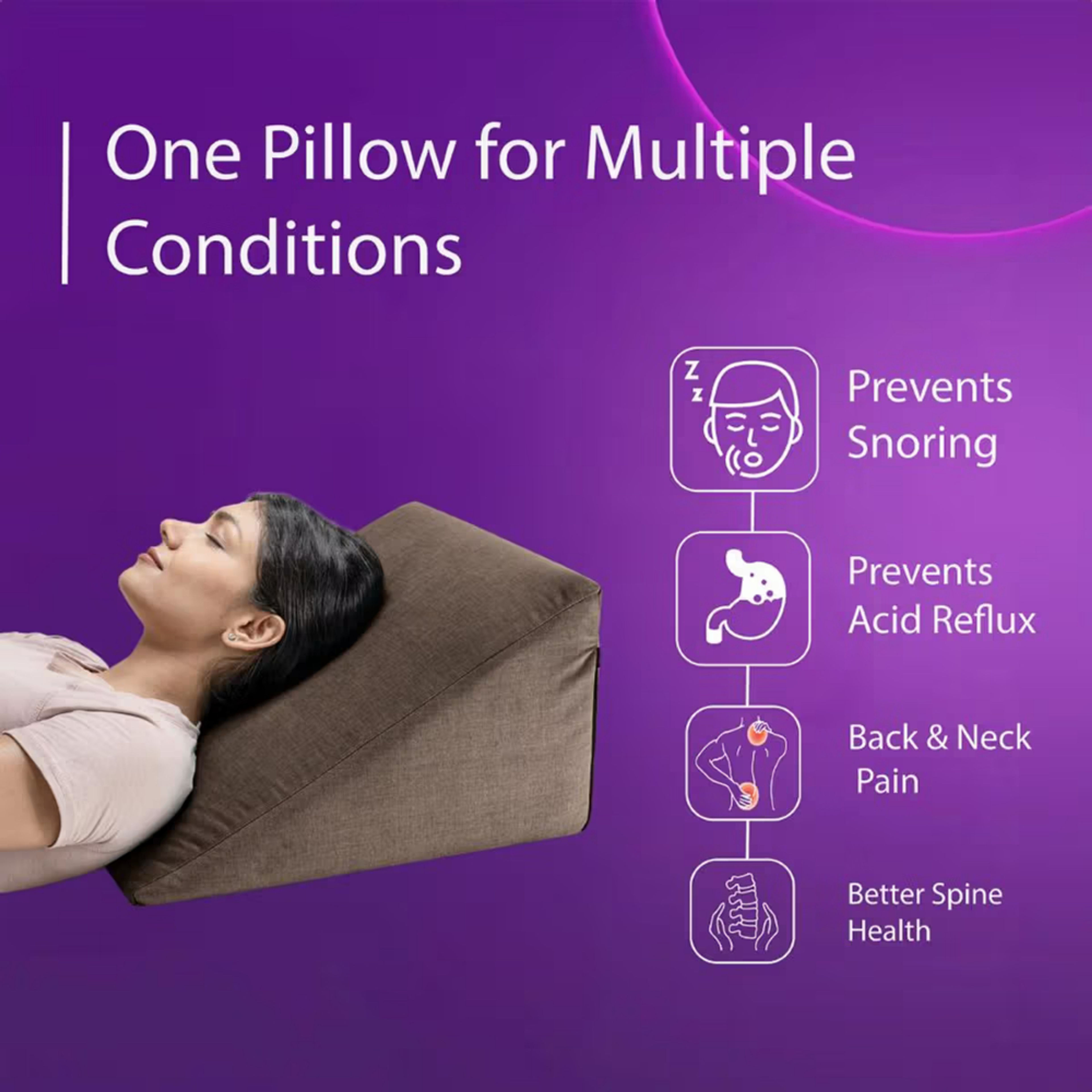 Memory Foam Wedge Pillow Helps Reduce Acid Reflux, Snoring Back  Discomfort Soft Washable Cover Multi-Use Support Brown