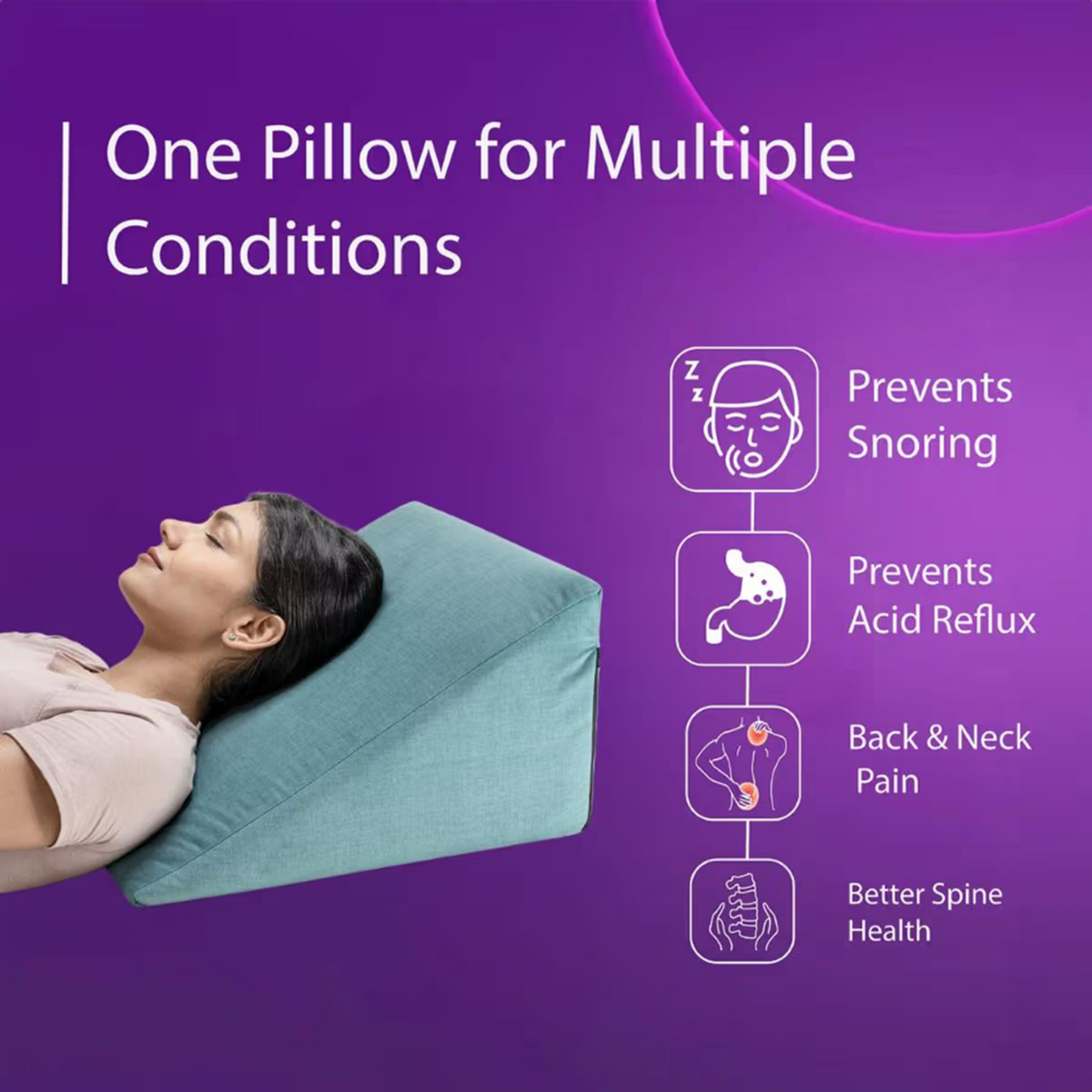 Memory Foam Wedge Pillow Helps Reduce Acid Reflux, Snoring Back  Discomfort Soft Washable Cover Multi-Use Support Green