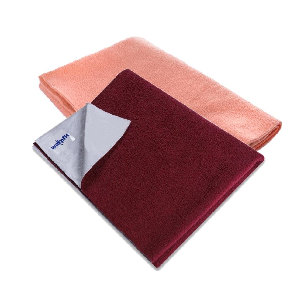 Wakefit Daffy Waterproof Dry Sheets - Large (1.40m x 1.00m) (Orange and Maroon ) (Set of 2)