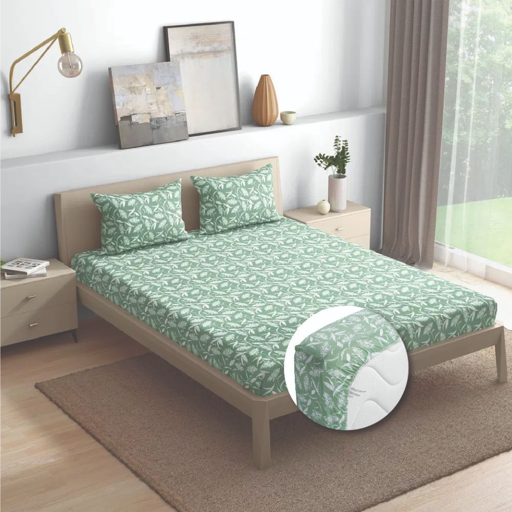 100% Cotton 200 TC Fitted Bedsheet With 1 Pillow Cover | Hester Single, 72" x 30", Hester| 1.83m x 76cm