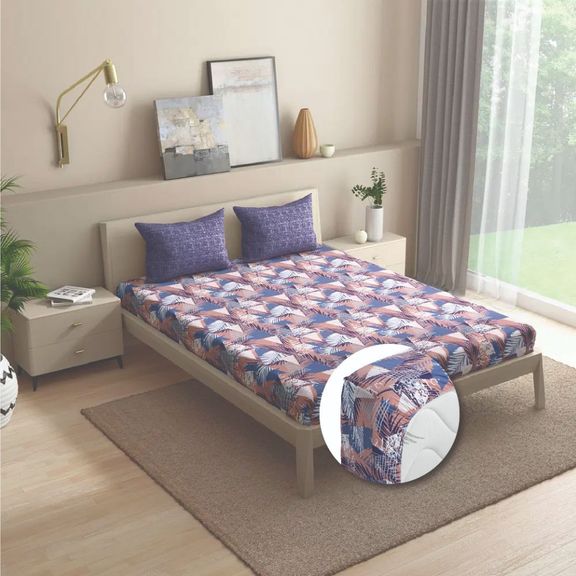  100% Cotton 200 TC Fitted Bedsheet With 2 Pillow Cover | Mambo