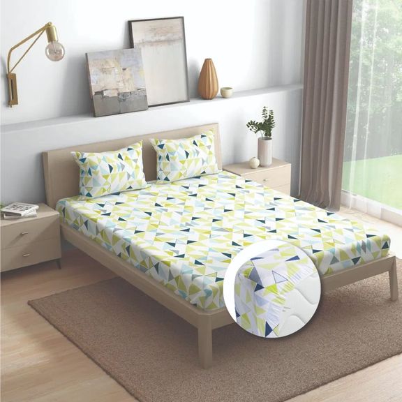 100% Cotton 200 TC Fitted Bedsheet With 2 Pillow Covers | Maze Queen, 78" x 60", Maze| 1.98m x 1.52m