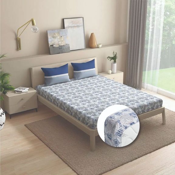 100% Cotton 200 TC Fitted Bedsheet With 1 Pillow Cover | Nautical