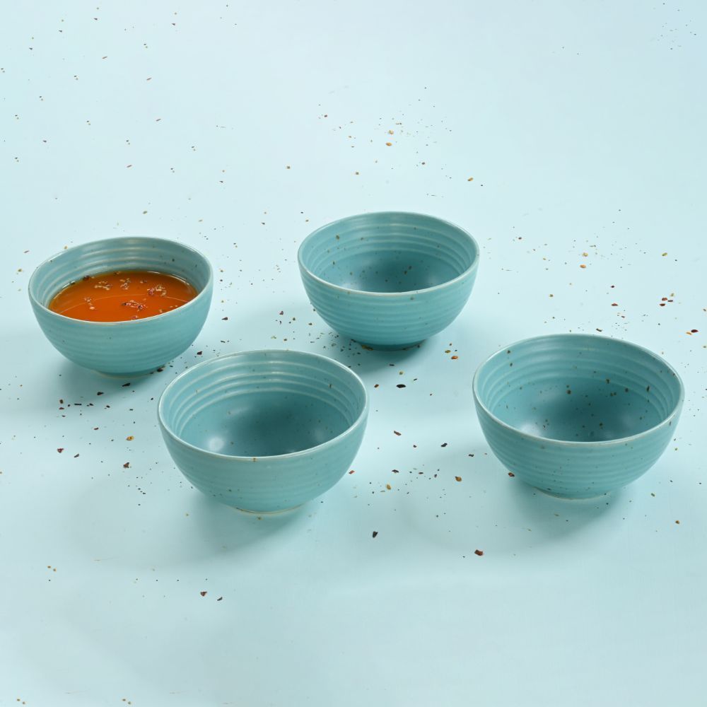Veg Bowls | Set of 4 | 250 ml | Stoneware Ceramic | Toxin Free | BPA and Lead Free | Microwave & Dishwasher Safe bowls for Snacks, Fruits, Salad, Pasta, Noodle, Maggi | Blue Matt | Jolly