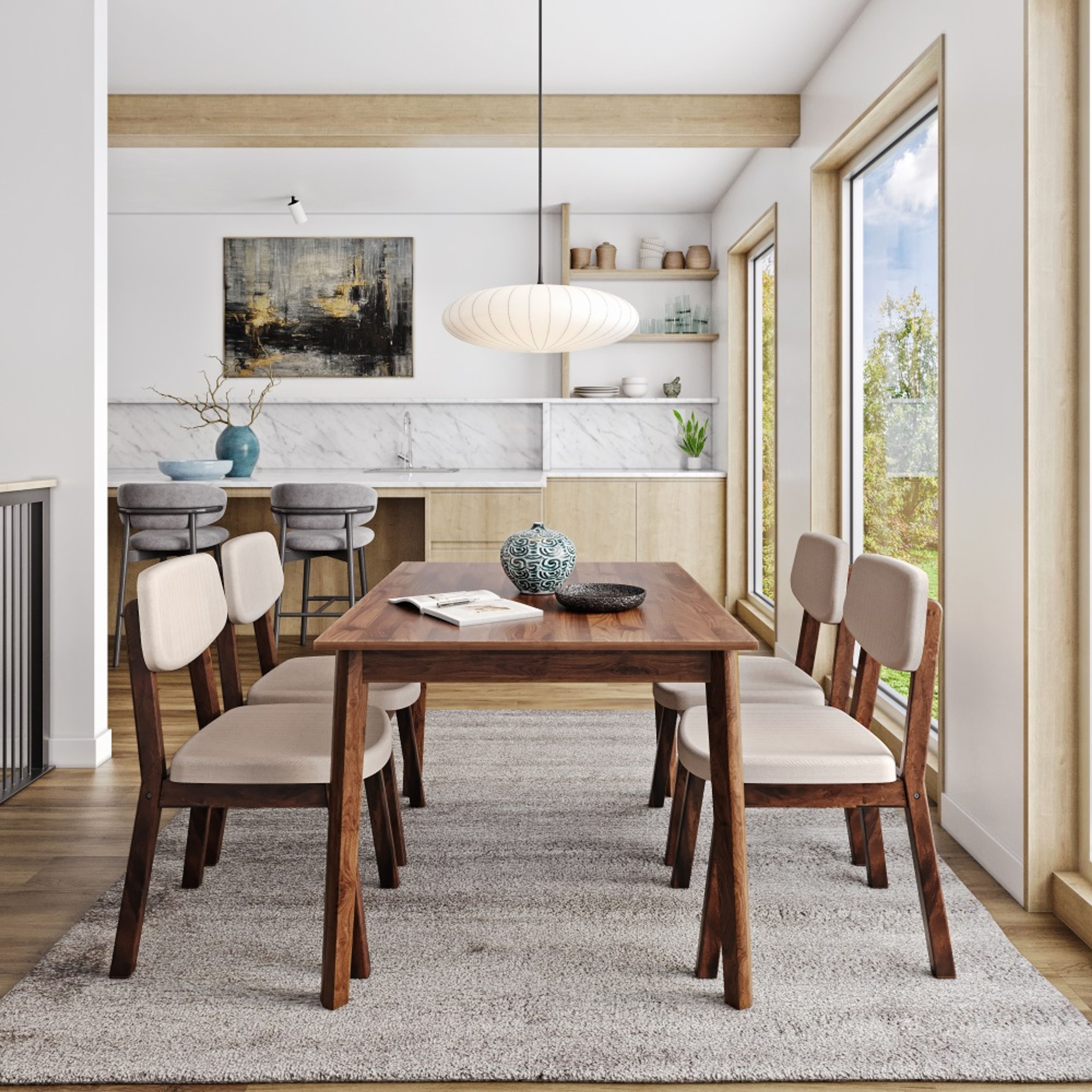 Wakefit Oregano (Bergera Table Lisse chair) 4-seater rectangular shape  dining set