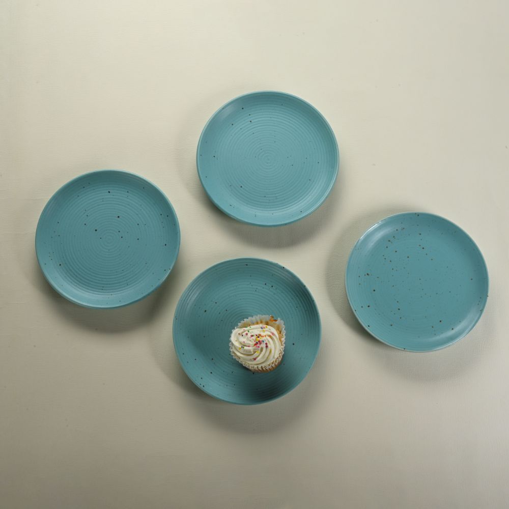 Premium Quarter Plates | Set of 4 | 18 cm | Eco-Friendly Stoneware side plate | Toxin Free | BPA and Lead Free | Microwave & Dishwasher Safe | Ideal for Gifting | Blue matt | Jolly