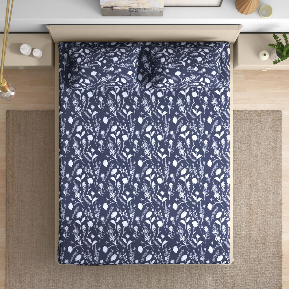 Wakefit 100% Cotton 200 TC Fitted Bedsheet With 2 Pillow Cover I Evelyn