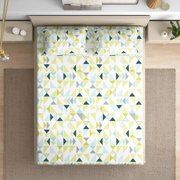 100% Cotton 200 TC Fitted Bedsheet With 2 Pillow Covers | Maze King, 78" x 72", Maze| 1.98m x 1.83m