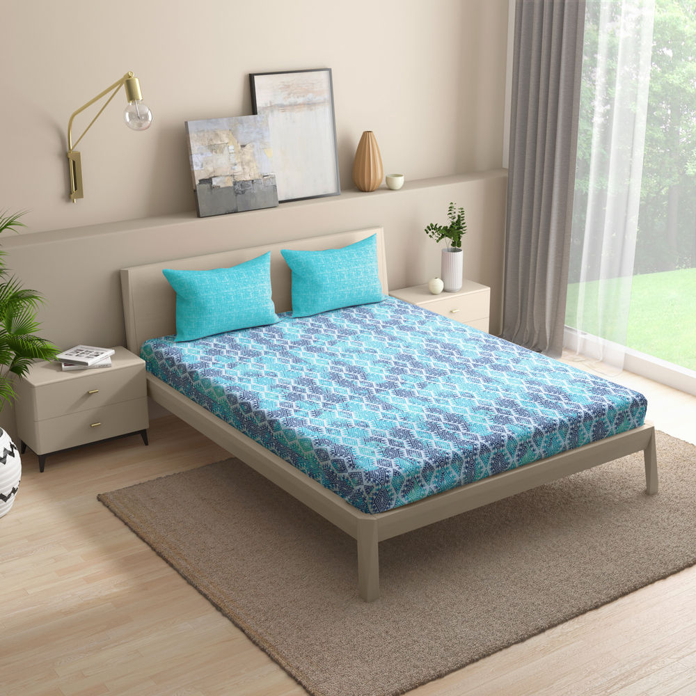 100% Cotton 200 TC Fitted Bedsheet With 2 Pillow Covers | Seher