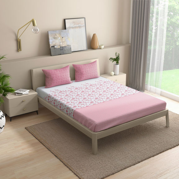 Florenza 100% Cotton 200 TC Flat Bedsheet With 2 Pillow Covers