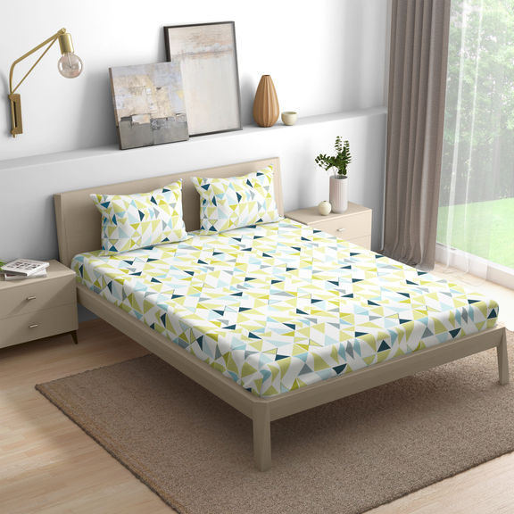 Premium 100% Cotton 200 TC King Flat Bedsheet with 2 Pillow Cover | 104x104 Inch | Geometric Printed Soft & Breathable Bed Sheet for King Size Bed | Maze