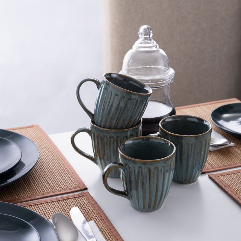 Premium Coffee Mugs | Set of 4 | 300 ml | Eco-Friendly Stoneware Ceramic | Toxin Free | BPA and Lead free | Perfect for gifting | Microwave & Dishwasher Safe | Blue | Backwaters