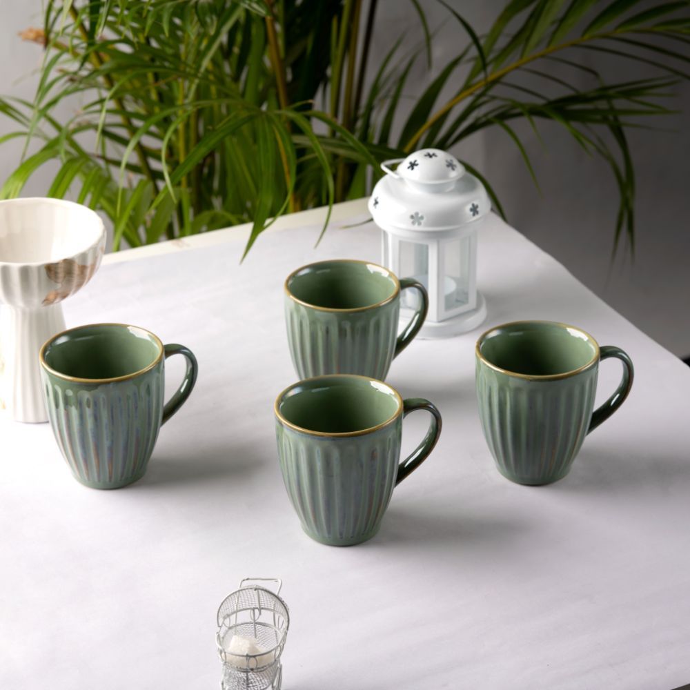 Premium Coffee Mugs | Set of 4 | 300 ml | Eco-Friendly Stoneware Ceramic | Toxin Free | BPA and Lead free | Perfect for gifting | Microwave & Dishwasher Safe | Green | Backwaters