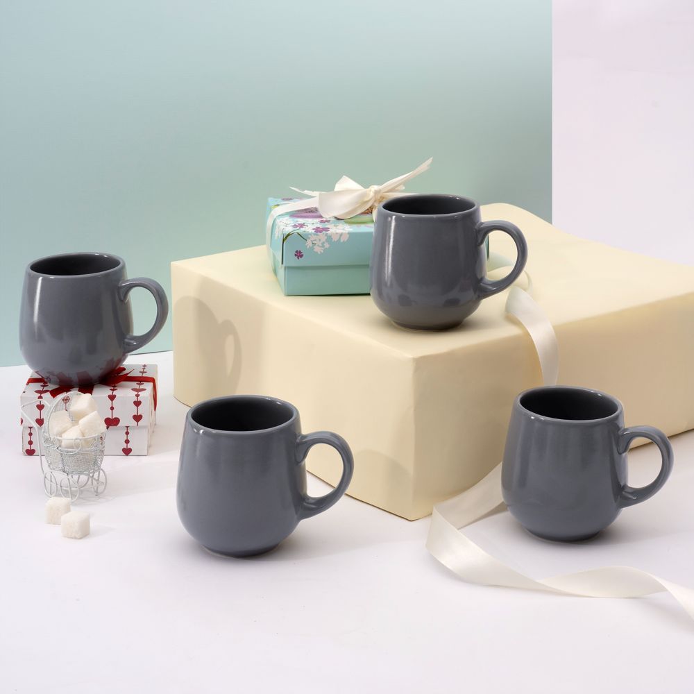 Premium Coffee Mugs | Set of 4 | 470 ml | Eco-Friendly Stoneware Ceramic | Toxin Free | BPA and Lead free | Perfect for gifting | Microwave & Dishwasher Safe | Blue Matt | Foggy Sky