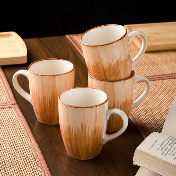 Premium Coffee Mugs | Set of 4 | 300 ml | Eco-Friendly Stoneware Ceramic | Toxin Free | BPA and Lead free | Perfect for gifting | Microwave & Dishwasher Safe | Cream | Ivory Touch