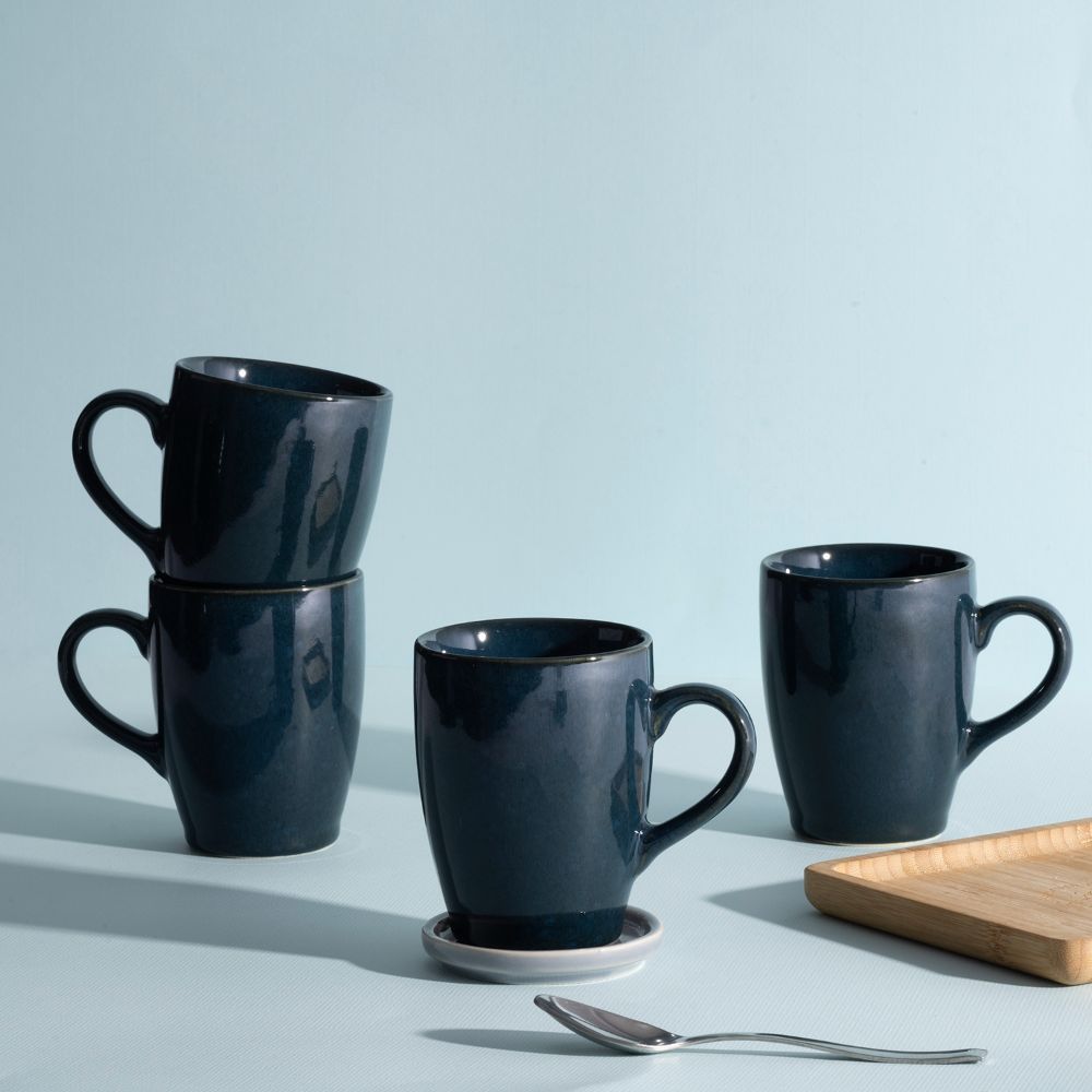 Premium Coffee Mugs | Set of 4 | 300 ml | Eco-Friendly Stoneware Ceramic | Toxin Free | BPA and Lead free | Perfect for gifting | Microwave & Dishwasher Safe | Brown | Mykonos