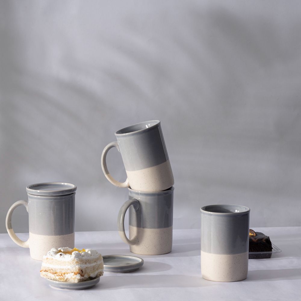 Premium Coffee Mugs | Set of 4 | 300 ml | Eco-Friendly Stoneware Ceramic | Toxin Free | BPA and Lead free | Perfect for gifting | Microwave & Dishwasher Safe | Blue | Fleck