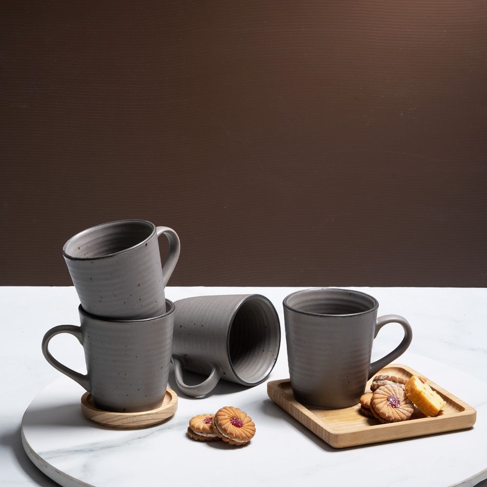 Premium Coffee Mugs | Set of 4 | 320 ml | Eco-Friendly Stoneware Ceramic | Toxin Free | BPA and Lead Free | Perfect for gifting | Microwave & Dishwasher Safe | Grey Cement | Feat