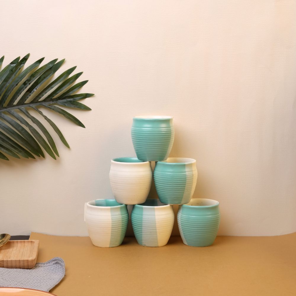 Premium Kulhad | Set of 6 | 180 ml | Eco-Friendly Stoneware Ceramic | Toxin Free | BPA and Lead Free | Perfect for gifting | Microwave & Dishwasher Safe | Blue | Polychrome