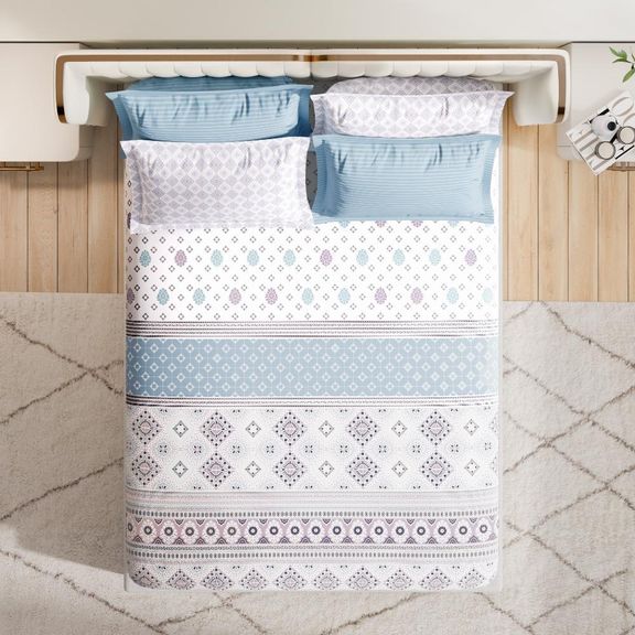 Premium 100% Cotton 300 TC King Fitted Bedsheet with 4 Pillow Cover | 78x72 Inch | Geometric Printed Soft & Breathable Bed Sheet for King Size Bed | Gabriel
