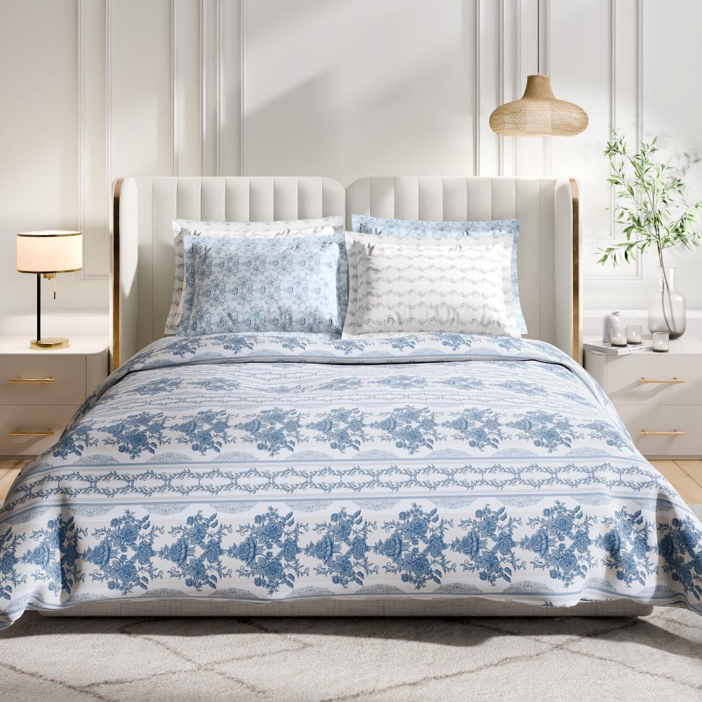 Premium 100% Cotton 300 TC Fitted Bedsheet With 4 Pillow Covers | Nova Queen, 75" x 60", Nova