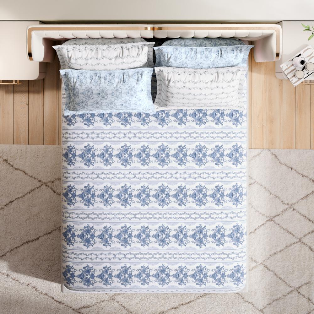 Premium 100% Cotton 300 TC Fitted Bedsheet With 4 Pillow Covers | Nova King, 78" x 72", Nova