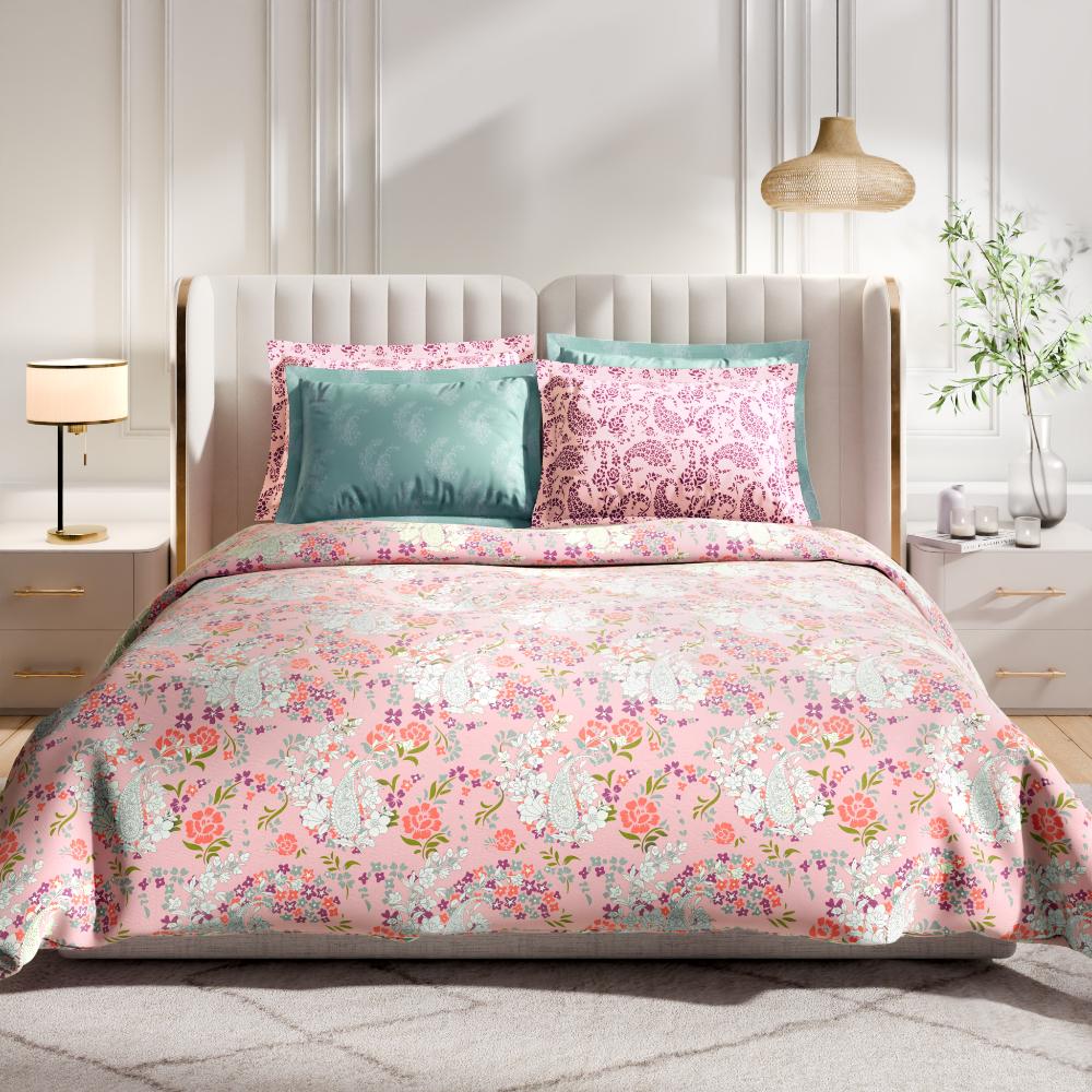 Premium 100% Cotton 300 TC Fitted Bedsheet With 4 Pillow Covers | Olivia King, 72" x 72", Olivia