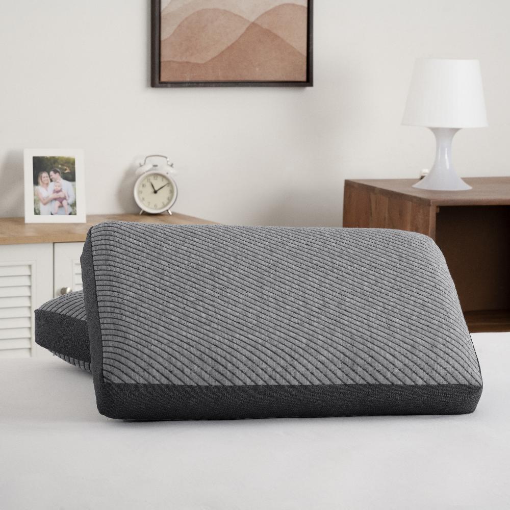 Orthopedic Memory Foam Sleeping Pillow | Large & Regular (25x15x4) Inch | Set of 2 | Enhanced Neck Support & Pain Relief | Machine Washable Cover | Light Grey