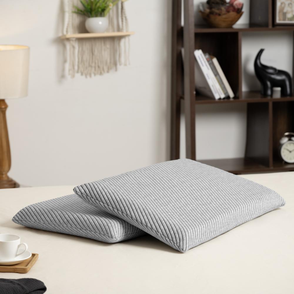 Orthopedic Memory Foam Sleeping Pillow | Large & Slim (25x15x2.5) Inch | Set of 2 | Enhanced Neck Support & Pain Relief | Machine Washable Cover | Light Grey