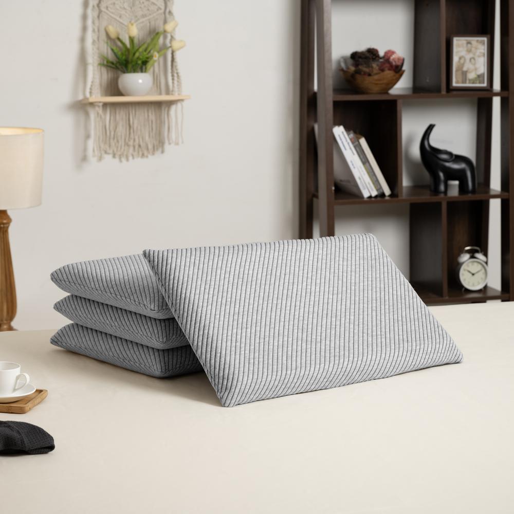 Orthopedic Memory Foam Sleeping Pillow | Large & Slim (25x15x2.5) Inch | Set of 4 | Enhanced Neck Support & Pain Relief | Machine Washable Cover | Light Grey