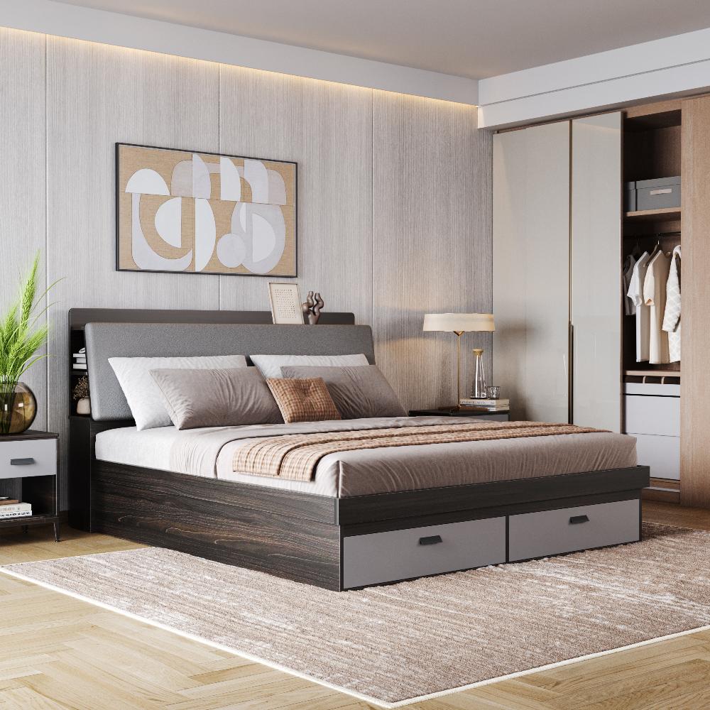 Wakefit ATLAS King Storage Engineered Wood Bed-Wyoming Maple