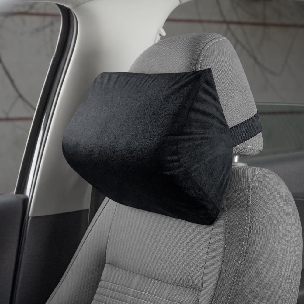 Car Neck Rest Pillow | Memory Foam | Small (11x8x4 Inch) | For Neck, Head & Shoulder Support | Machine Washable Cover | Fits on all Car Seats | Black