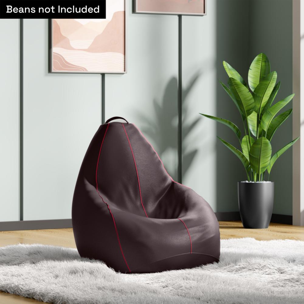 2XL Bean Bag Cover Without Beans Original Leatherette Brown With Red Piping
