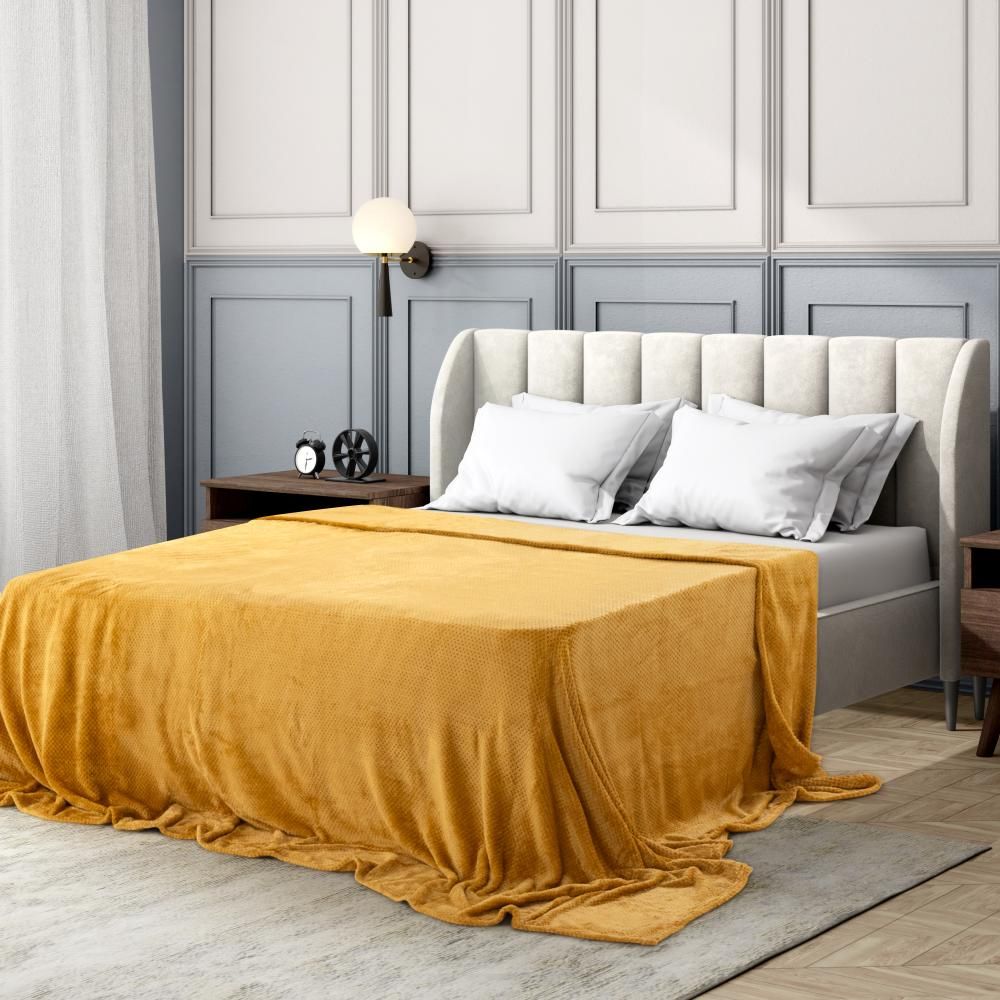 Wakefit Premium Flannel Solid Summer Single Bed Blanket | 200 GSM Reversible Lightweight Cozy Soft for Bed, Sofa, Couch, Travel & Camping| 150 x 220 Cm - Yellow , Polyester
