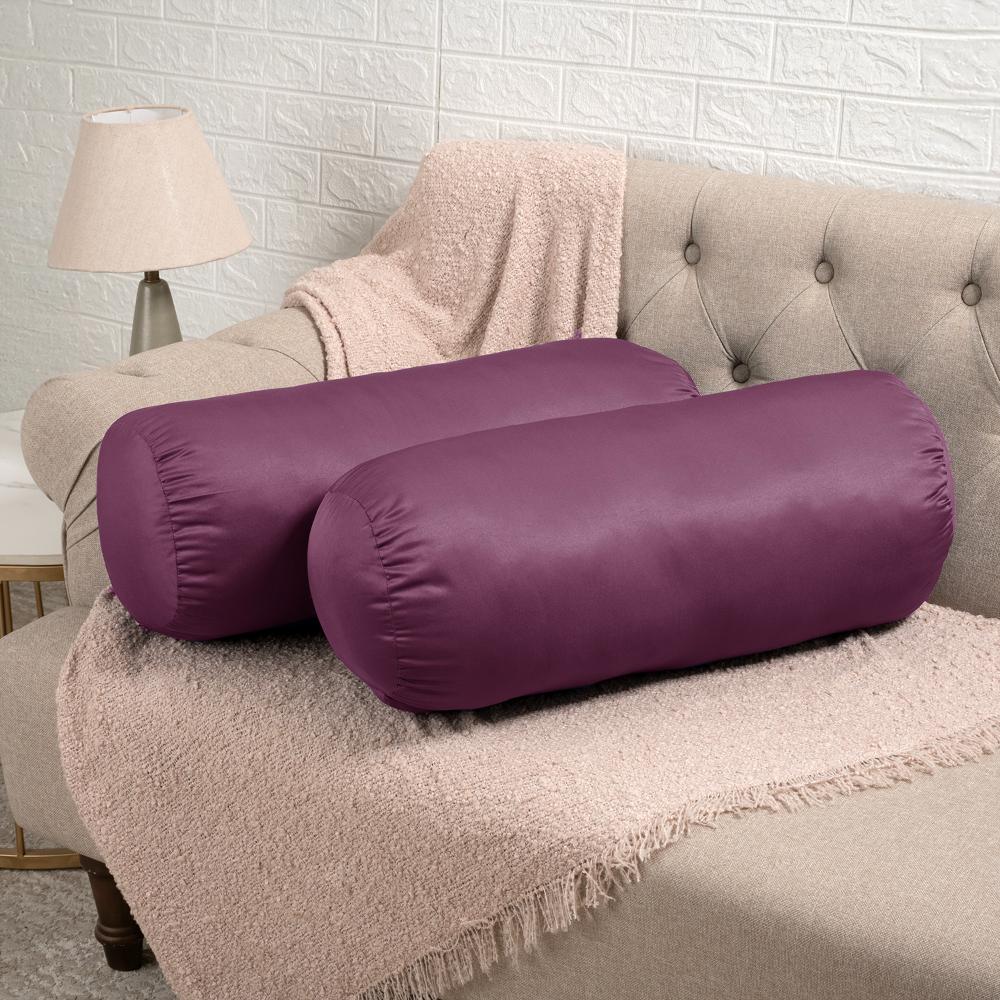 Soft Bolster Pillow | Set of 2 | 25x10 Inch | Hollow Fiber Filling & 100 GSM Peach Finished Fabric | Machine Washable Pillow | For Bed, Sofa & Diwan | Hawthorn Rose