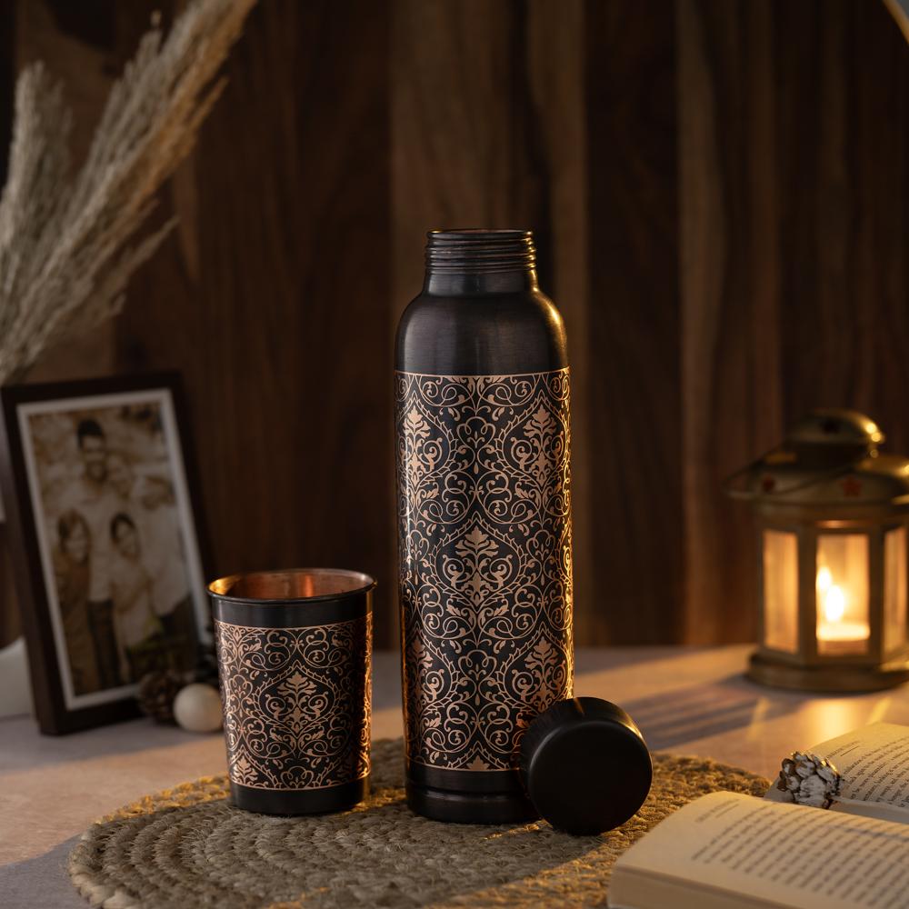 Designer Copper Bottle | 1 Litre | 100% Pure Copper | Leak Proof & BPA Free | Office Bottle | Ayurveda Recommended | Boosts immunity| Supports Digestive & Liver Health | Solin