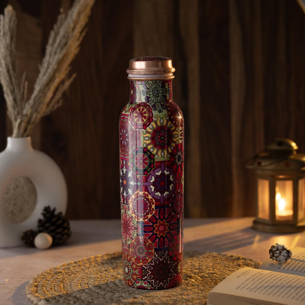 Designer Printed Copper Bottle | 1 Litre | 100% Pure Copper | Leak Proof & BPA Free | Office Bottle | Ayurveda Recommended | Boosts immunity| Supports Digestive & Liver Health | Thora