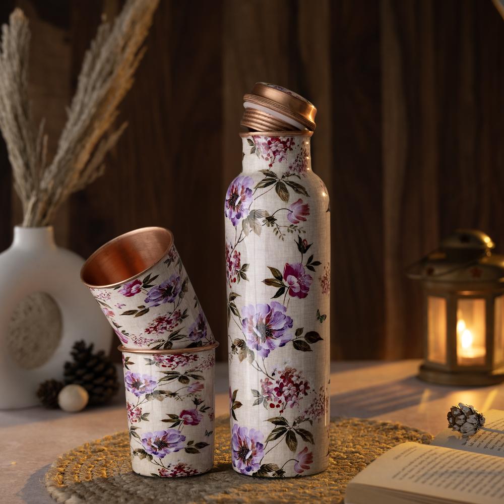 Designer Printed Copper Bottle | 1 Litre | 100% Pure Copper | Leak Proof & BPA Free | Office Bottle | Ayurveda Recommended | Boosts immunity| Supports Digestive & Liver Health | Tyrin